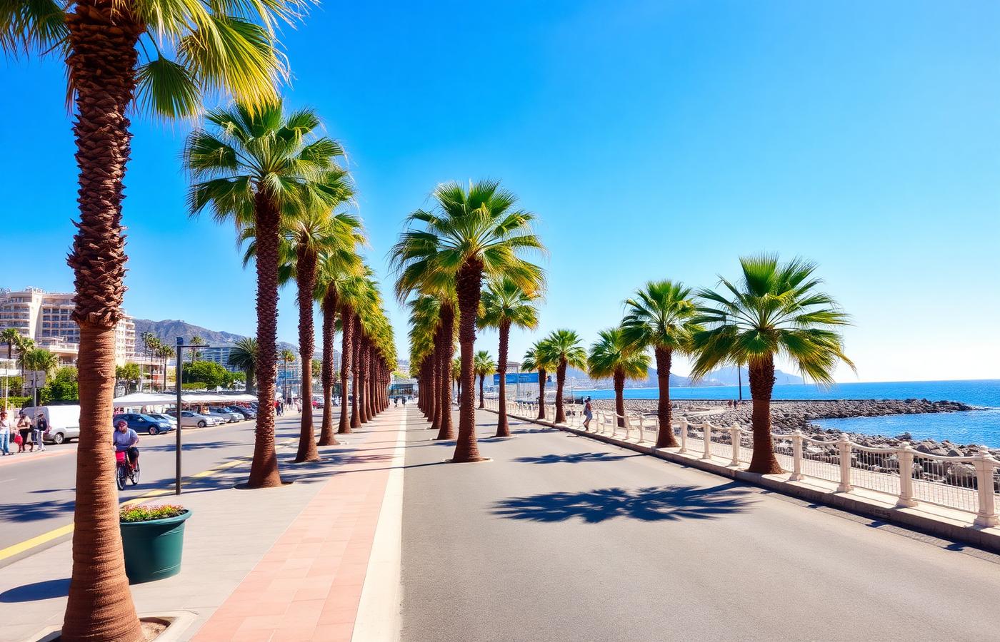 The palm-lined seafront promenade in Benalmádena